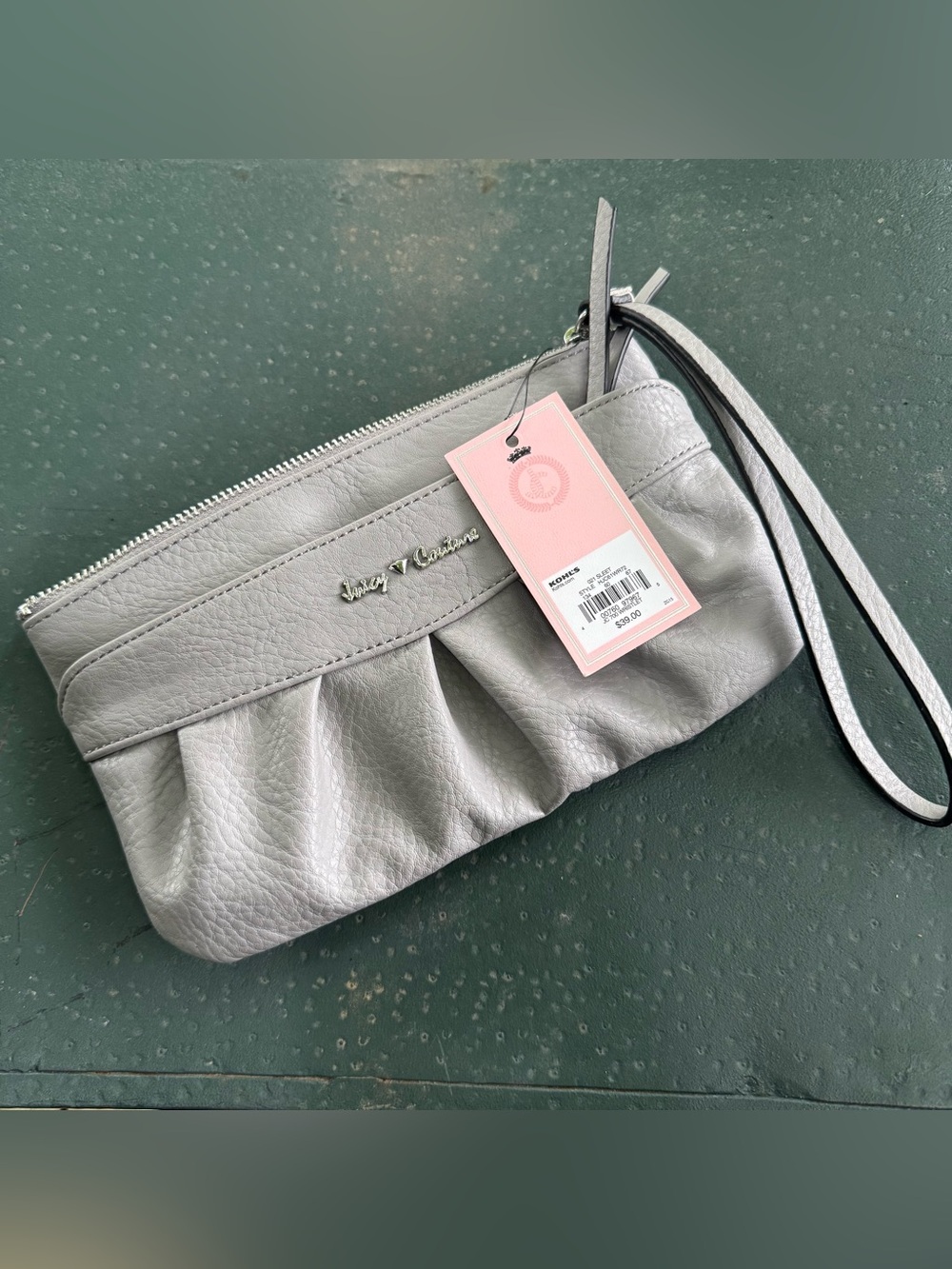 NWT Juicy Couture Grey Wristlet Clutch Wallet Zipper -Wrist Strap - Small Flaw